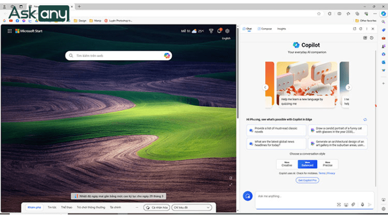 Mở trình duyệt Microsoft Edge và click chọn nút Copilot 
