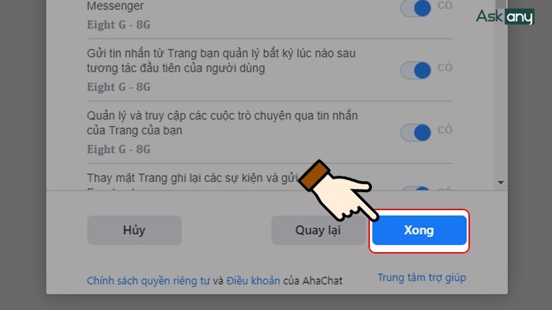 cấp quyền cho ahachat truy cập messenger