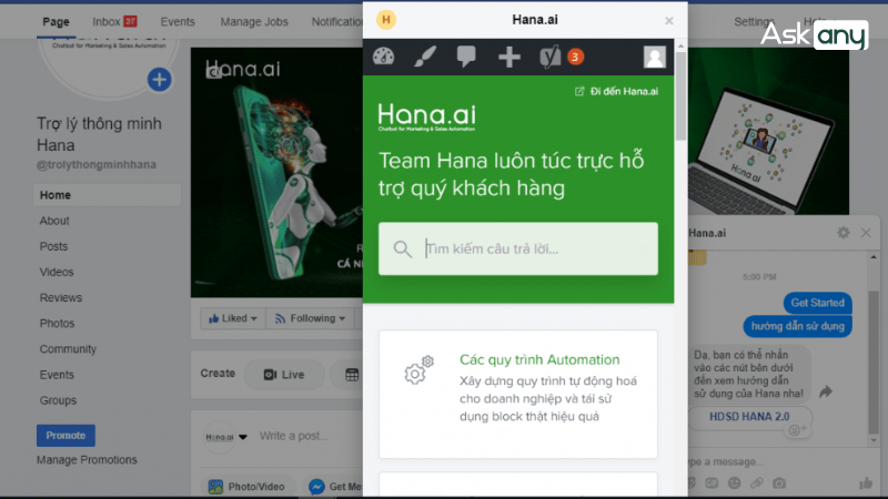 chatbot facebook bán hàng Hana