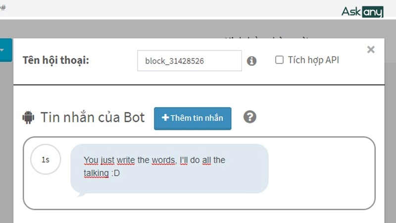 điền các tin nhắn tự động cần thiết cho chatbot