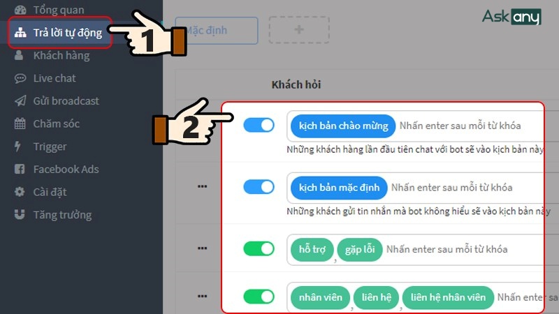 tạo kịch bản chatbot fanpage