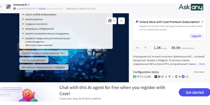 coze ai là trình tạo chatbot miễn phí cho website