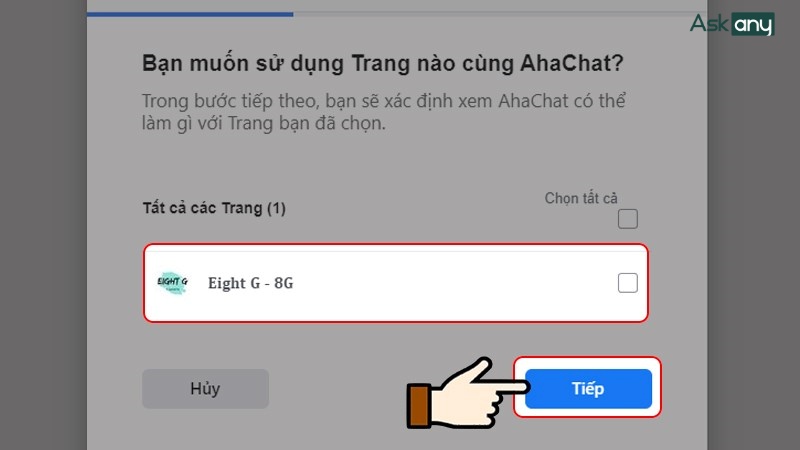 chọn fanpage bạn muốn cài chatbot