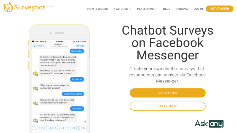 chatbot AI Facebook Surveybot