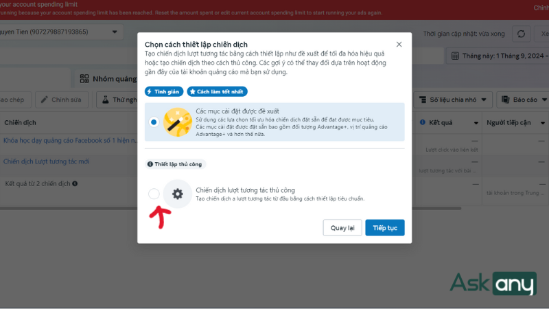 thiết lập chiến dịch quảng cáo thủ công